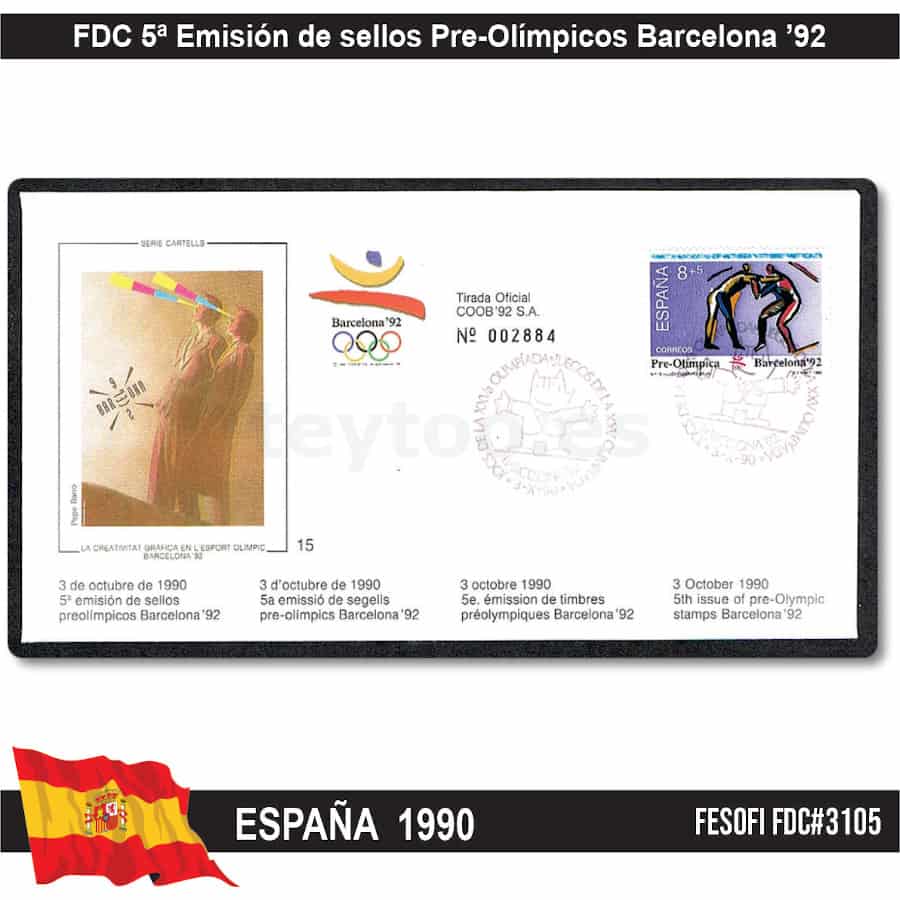 España 1990, FDC 5ª Emisión de sellos Pre-Olímpicos (N) FE#3105