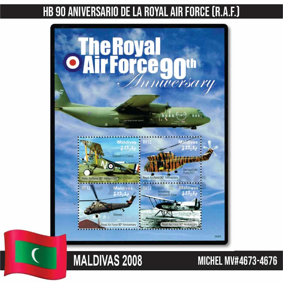 Maldivas 2008. HB 90 Aniversario de la R.A.F. (MNH) MI#4673-4676