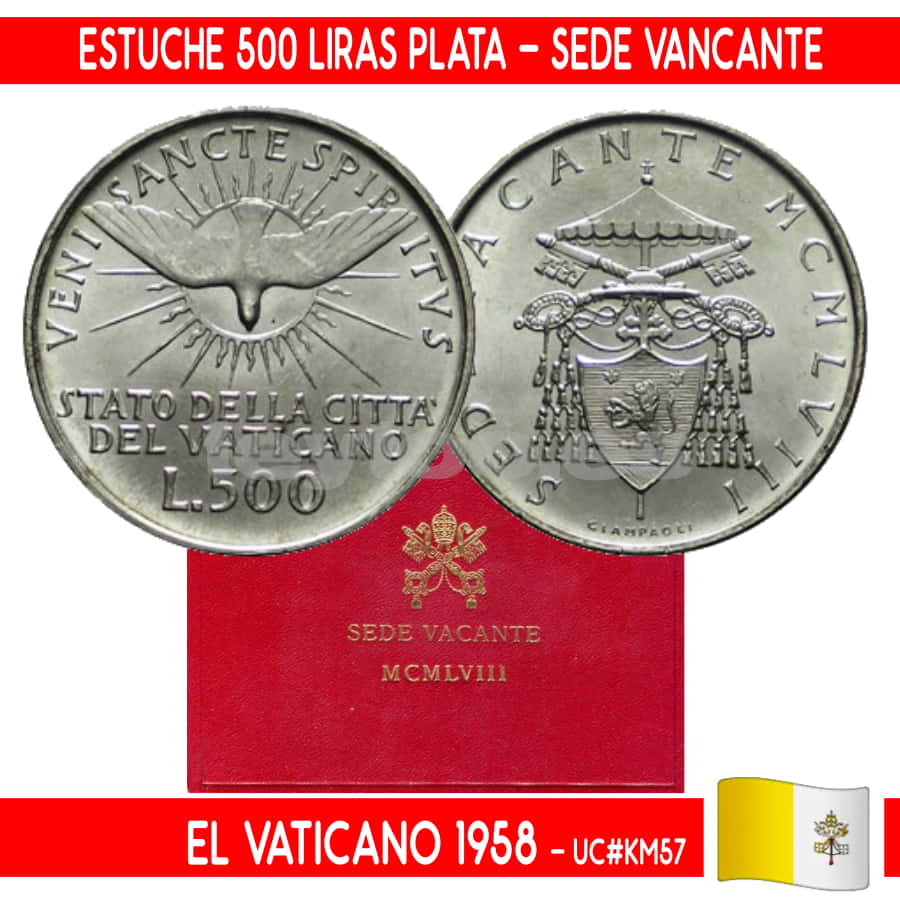 Vaticano 1958. Estuche 500 Liras Plata. Sede Vacante (BU) UC#57
