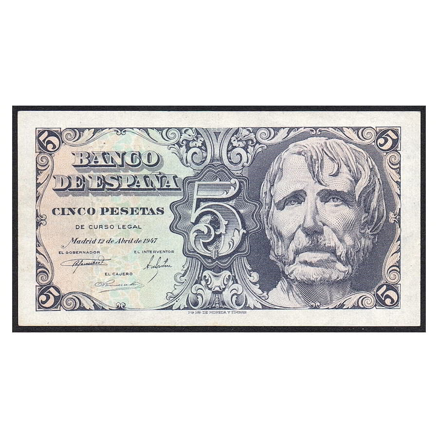 España 1947 [BLL] 5 pesetas. Estado Español. Séneca (EBC)