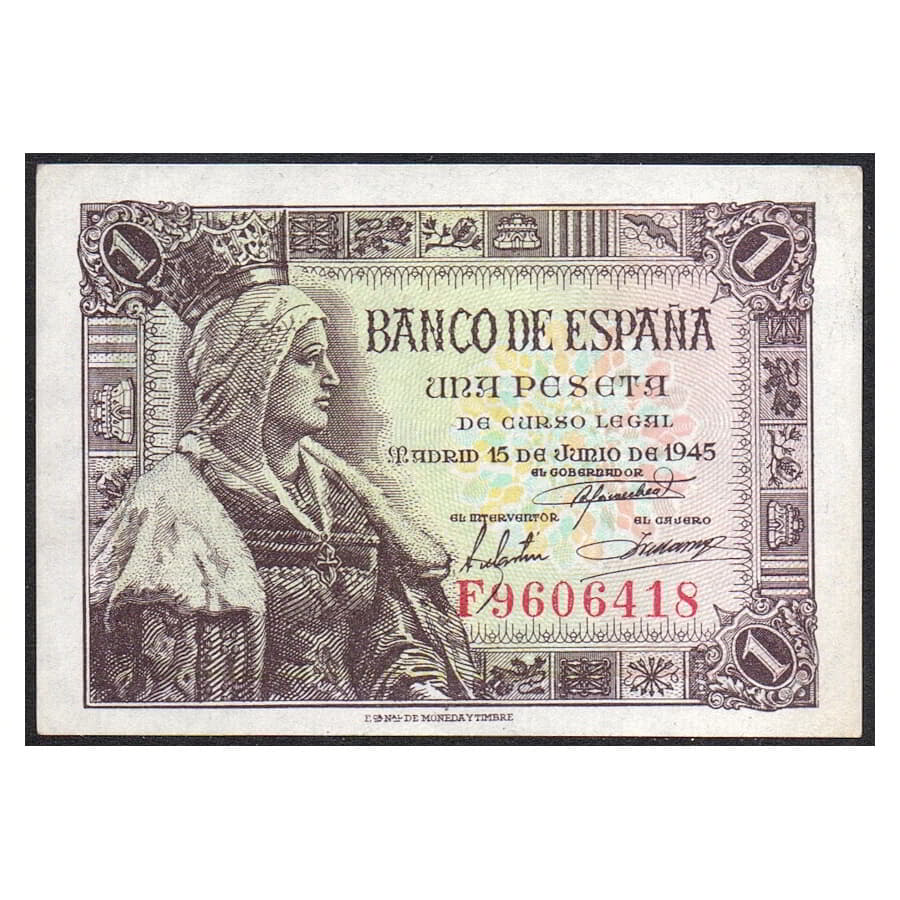 España 1945 [BLL] 1 peseta. Estado Español. Isabel La Católica (XBC)