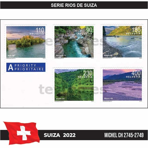 [C2293#] Suiza 2022. Paisajes de Ríos suizos (MNH) MI#2745-2749