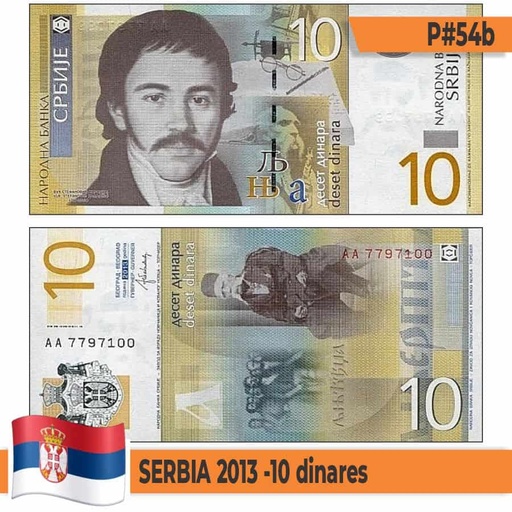 [B0814#] Serbia 2013. 10 dinares (UNC) P#54b