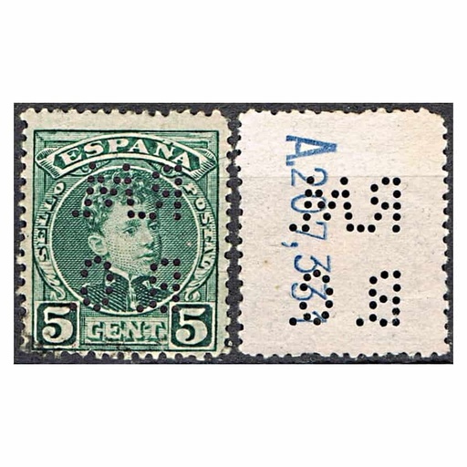 [B0661#] España 1901, Alfonso XIII, 5 c  TALADRADO (U) - EDIFIL 242