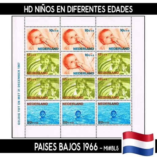 [D0049#] Países Bajos 1966. HB Niños en diferentes edades (MNH) MI#BL5