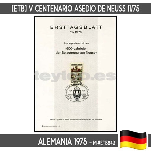 [D0109#] Alemania 1975 [ETB] V Centenario asedio de Neuss (N) MI#ETB843