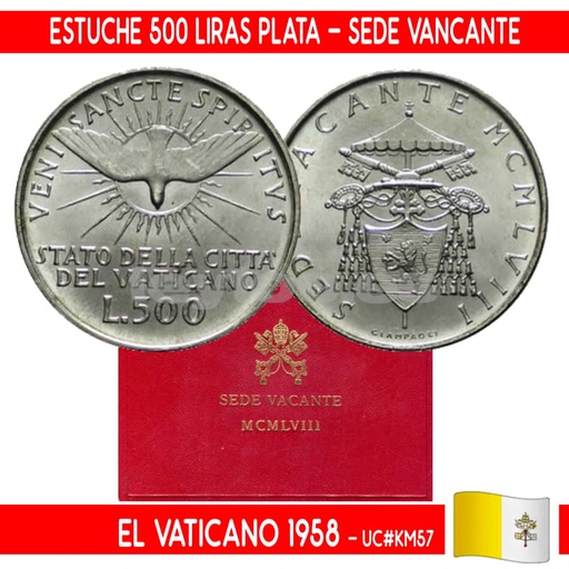[B0957#] Vaticano 1958. Estuche 500 Liras Plata. Sede Vacante (BU) UC#57