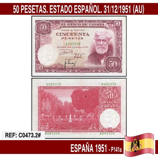 [C0473.2#] España 1951. 50 pts. Estado Español (AU) P141a