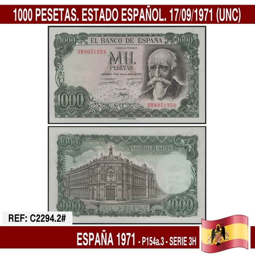 [C2315.2#] España 1971. 1000 pts. Estado Español (AU) P-154a.3