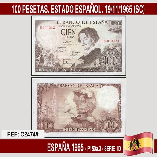 [C2474#] España 1965. 100 pts. Estado Español (UNC) P-150a.3