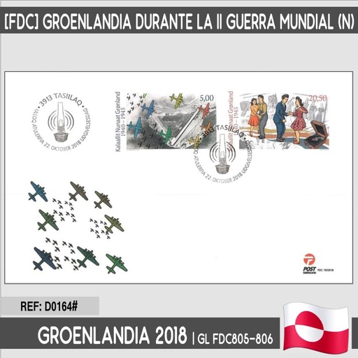 [D0164#] Groenlandia 2018 [FDC] Groenlandia en la II Guerra Mundial (N)