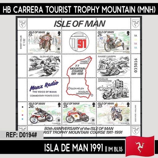 [D0194.#] Isla de Man 1991. HB 80 Aniv. Gran Premio de Motociclismo de Man (MNH)