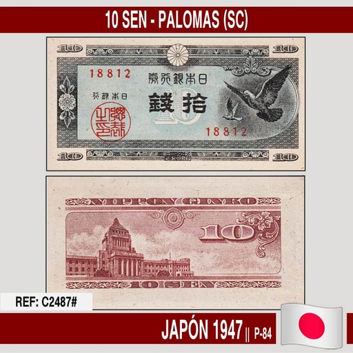 [C2487#] Japón 1947. 10 sen. Palomas (UNC) P-84