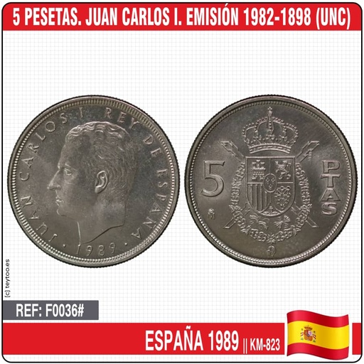 [F0036#] España 1989. 5 pts. Juan Carlos I. Emisión 1982-1989 (UNC) KM-823