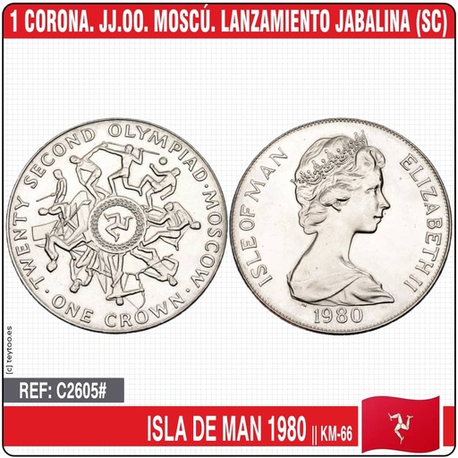 [C2605#] Isla de Man 1980. 1 corona. JJ.OO. Moscú (SC) KM-66