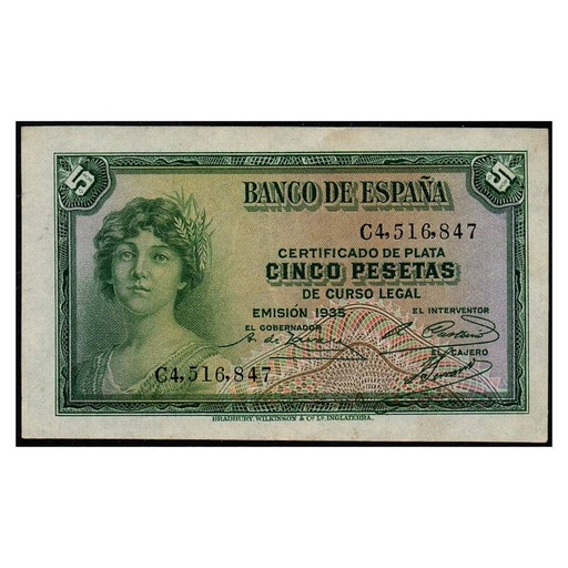 [C2657.#] 5 pts. España 1935 [BLL] Certificado de Plata (MBC)