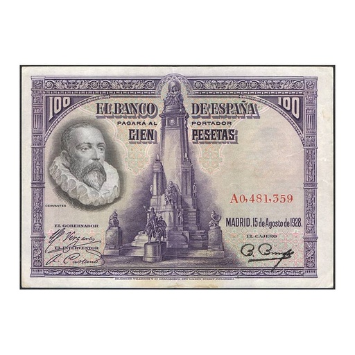 [C0030.1#] España 1928 [BLL] 100 pesetas. Alfonso XIII. Miguel de Cervantes (MBC)