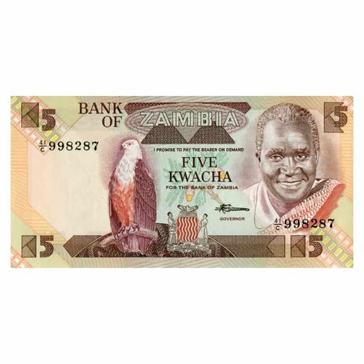 [C1813#] Zambia 1980, 5 Kwacha (UNC) - P-25d