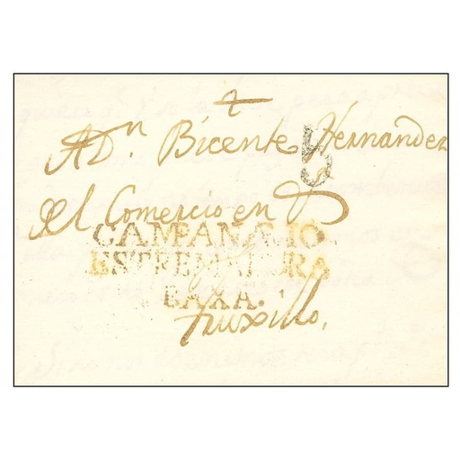[C0028.3#] España 1844 [SOB] Prefilatelia. Campanario a Trujillo (C)