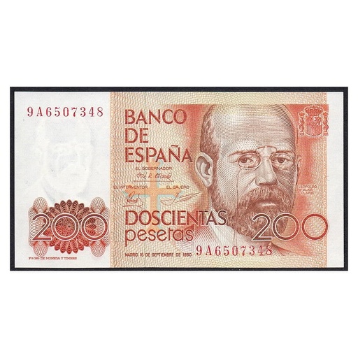 [C2824#] España 1980 [BLL] 200 pesetas. Juan Carlos I. Leopoldo Alas Clarín [Reemplazo] (SC)