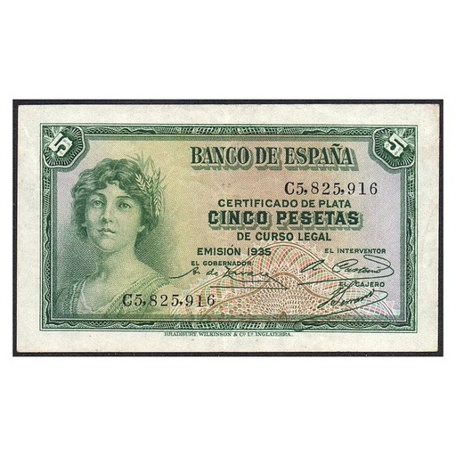 [B0919#] España 1935 [BLL] 5 pesetas. II República. Certificado de Plata (EBC-)