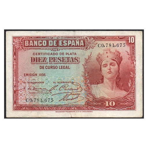 [B0965#] España 1935 [BLL] 10 pesetas. II República. Certificado de Plata (MBC-)