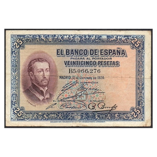 [B0951#] España 1926 [BLL] 25 pesetas. Alfonso XIII. San Francisco Javier (MBC--)