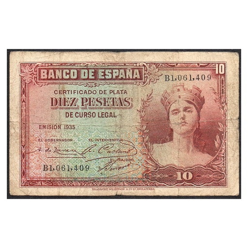 [B1053#] España 1935 [BLL] 10 pesetas. II República. Certificado de Plata (RC+)