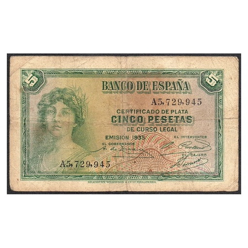 [B0926#] España 1935 [BLL] 5 pesetas. II República. Certificado de Plata (RC+)