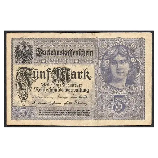 [C2570#] Alemania 1917 [BLL] 5 marcos. Darlehnskaffenfchein (MBC)