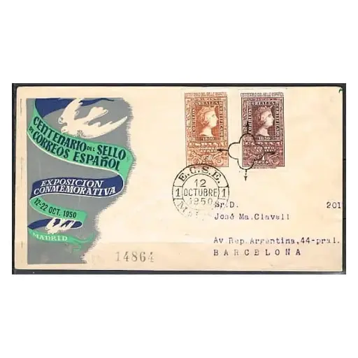 [C0199#] España 1950 [FDC] I Centenario Sello Español, 1 y 2,50 Pt. (C)